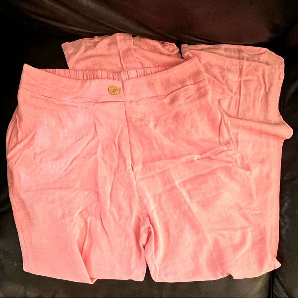 Pink Linen/Rayon Wide Leg Pants